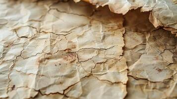 Wrinkled, antique, aged paper texture with cracks and stains. photo