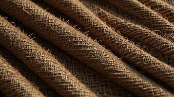 rough jute cloth surface in natural brown, illuminated by diffused morning light, emphasizing the coarse texture and visible fibers. Show the delicate interplay of light and shadow photo