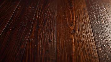 smooth cherry wood surface under harsh midday sun, showcasing the deep reddish tones and intricate grain patterns. Include sharp, high-contrast shadows that emphasize the wood's polished finish. photo