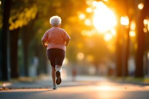 Energetic Centenarian Jogging in the Park Defying Chronological Age with Vibrant Enthusiasm photo
