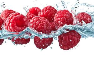 Juicy Raspberries Splashing into Fresh Water photo