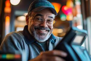 Successful Small Business Owner Happily Receives Mobile Payment Notification photo