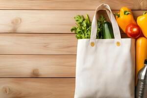 Reusable organic cotton tote bag with fresh vegetables photo
