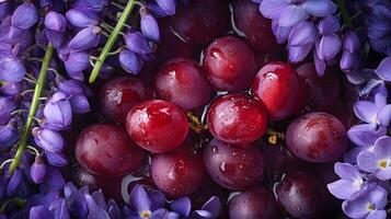 Plump Grapes and Vibrant Wisteria Flowers photo
