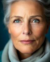Sophisticated Magazine Style Portrait of a Radiant Elderly Woman Representing Age Reversal and photo