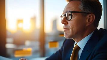 Successful Entrepreneur Reviewing Investment Options in Luxurious Office photo
