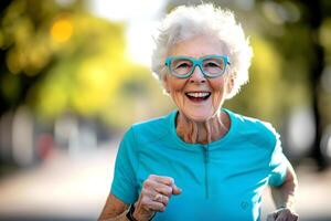 Energetic Centenarian Jogging Through a Vibrant Park Defying Their Age photo