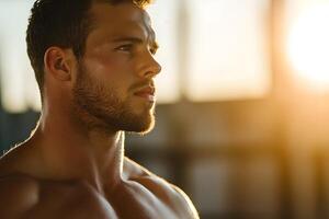 Lean Muscular Athlete Performing Morning Workout in Natural Setting photo