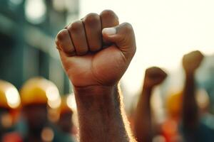 Fists Raised in Solidarity Documentary Photograph of Workers Uniting for Social Justice photo