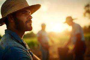 Hardworking Farmers Collaborating in a Traditional Collective Farm Setting photo