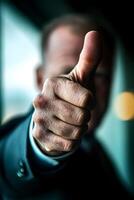 Serious Business Man Giving Thumbs Down Gesture photo