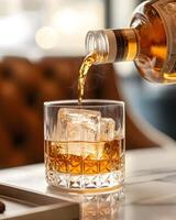 Elegant Whiskey Pour in Luxury Lounge Setting photo