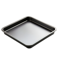 An empty shiny square baking tray is shown on display png