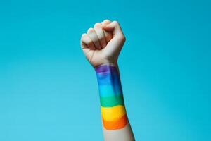 Raised Fist in Rainbow Pride Colors photo