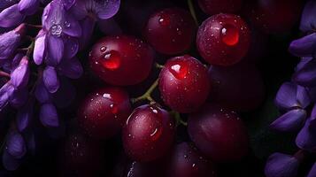Vibrant Grapes and Wisteria with Water Droplets photo