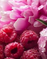 A photo of Raspberries and Peonies
