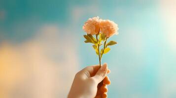 Hand Offering Bouquet of Flowers as Gesture of Appreciation with Elegant Minimalist Background photo