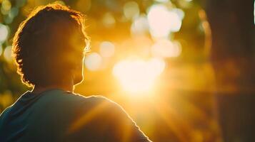 Serene Silhouette Meditation in Peaceful Nature Landscape with Soft Lighting photo