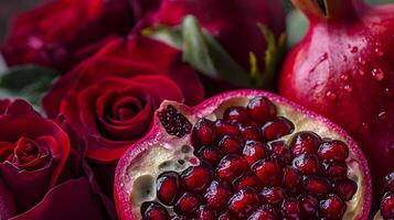 Pomegranates and Deep Red Roses photo