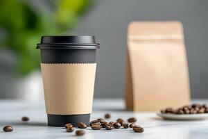 Coffee Packaging Mockup on Marble Table photo