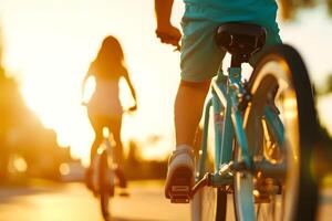 Father and Daughter Cycling Together on a Sunny Afternoon Joyful Bonding Moment photo
