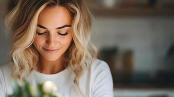 Stylish Wellness Influencer Practicing Mindful Intermittent Fasting in Minimalist Setting with Soft photo