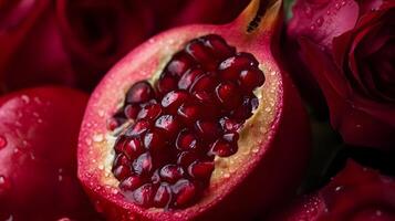 Pomegranate and Rose A Vibrant Still Life photo