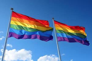 Vibrant Rainbow Flags Waving in the Sky photo