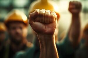 United Fists Raised in Peaceful Protest for Worker Rights and Social Change photo