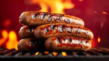Sizzling Grilled Sausages Amid Flames photo