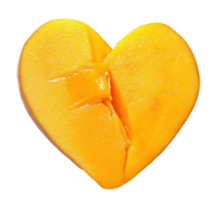 A close up image of a sliced mango in a heart shape png