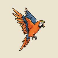 Flying Parrot with Colorful Wings in Cartoon Style Illustration vector