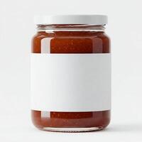 A jam jar with a blank white label mockup isolated on white photo