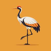 Standing Crane Bird Illustration Elegant Design on Plain Background vector
