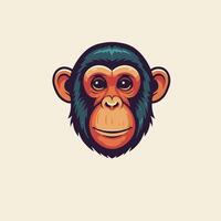 Chimpanzee Head Illustration with Friendly Expression on Plain Background vector