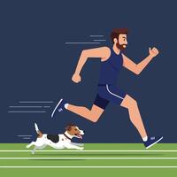 Man Running with Dog Outside for Exercise and Healthy Lifestyle vector
