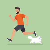 Man Running with a Fluffy White Cat in Simple Cartoon Style vector