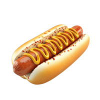 A delicious hot dog with mustard presented on a bun png