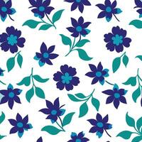 Dark Blue Floral Seamless Pattern on White vector