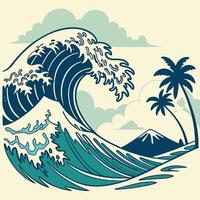 Retro wave scene with palm trees vector