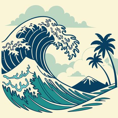 Retro wave scene with palm trees