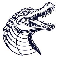 Alligator head with open mouth line art. vector