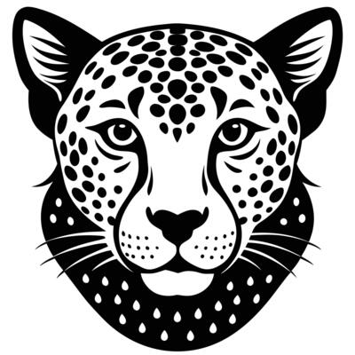Leopard Head Illustration in Black and White