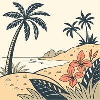 Retro Tropical Beach Illustration with Palm Trees vector