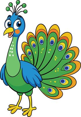 Cute Cartoon peacock illustration on white background