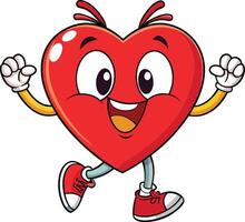 Cheerful Heart Cartoon Character Running and Smiling vector
