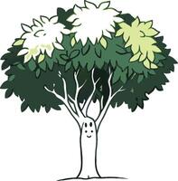 Cartoon happy tree with green foliage vector