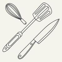 Minimalist kitchen utensils outline on plain background. vector