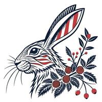 Ornate rabbit illustration with berries vector
