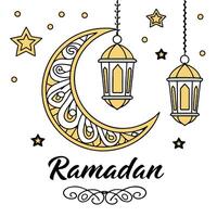 Ramadan crescent moon lanterns and stars vector
